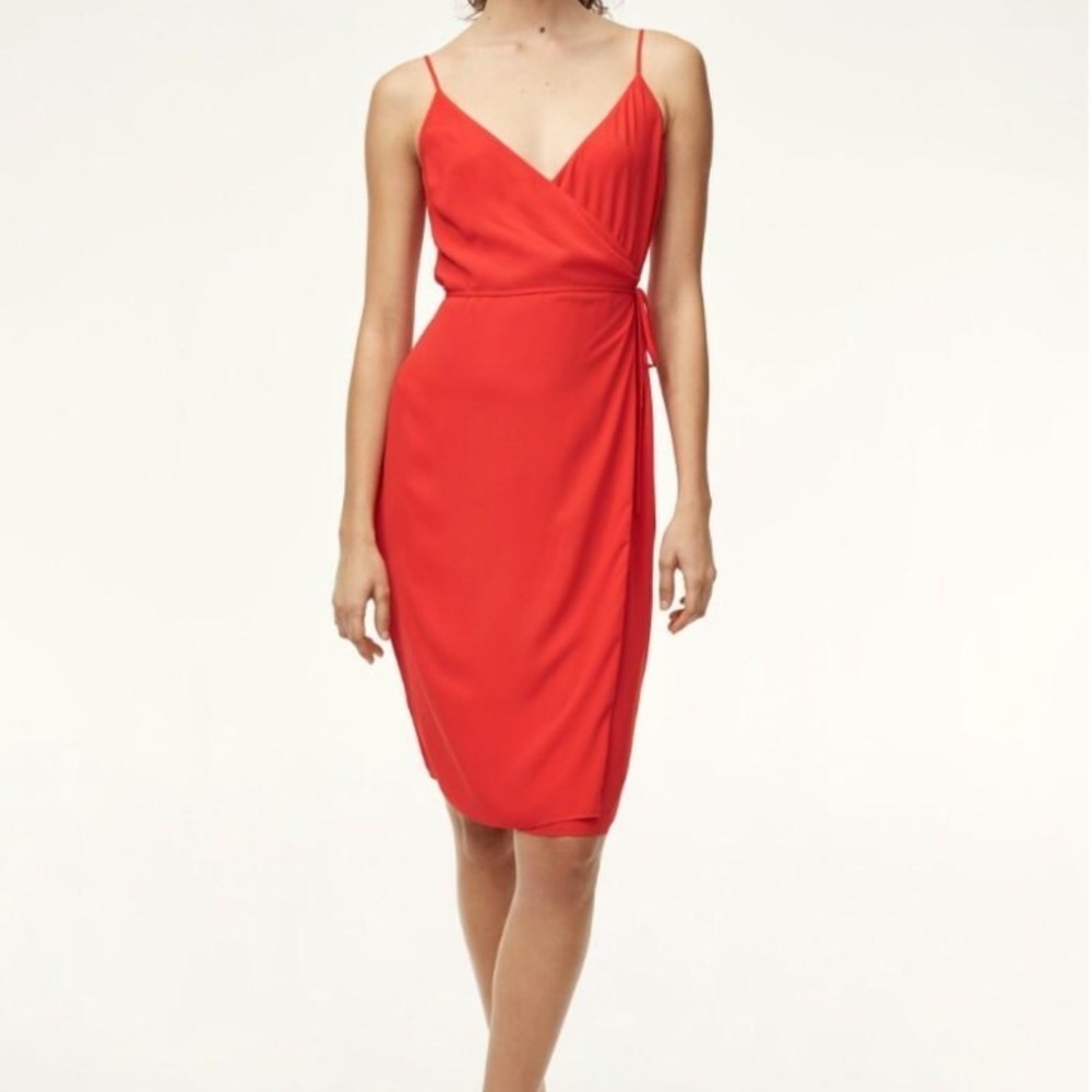 Aritzia Babaton Neval Wrap Dress In Scarlet Flame Spaghetti Strap M Flowy Lined